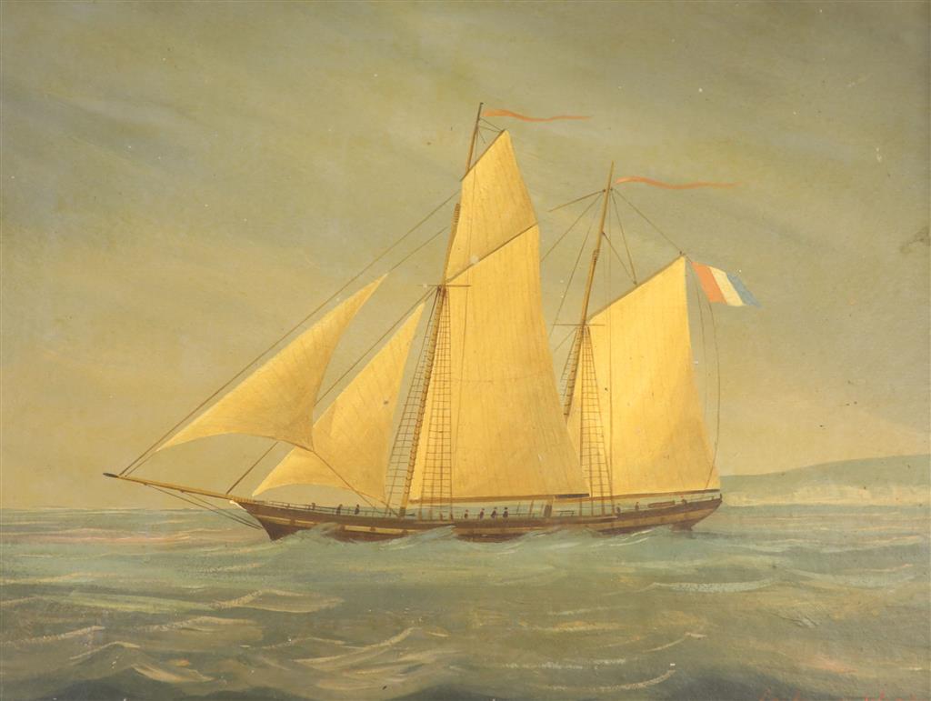 Captain B. Woodward, oil on card, Portrait of a Dutch sailing ship, 29 x 38cm